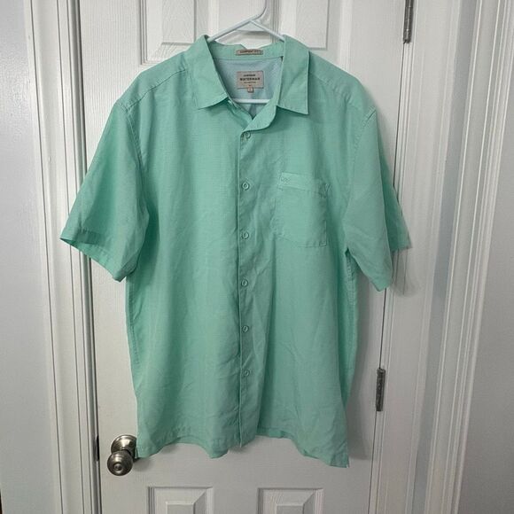 Quiksilver Waterman Collection Comfort Fit Aqua Short Sleeve Button Up Shirt Men - Picture 1 of 9